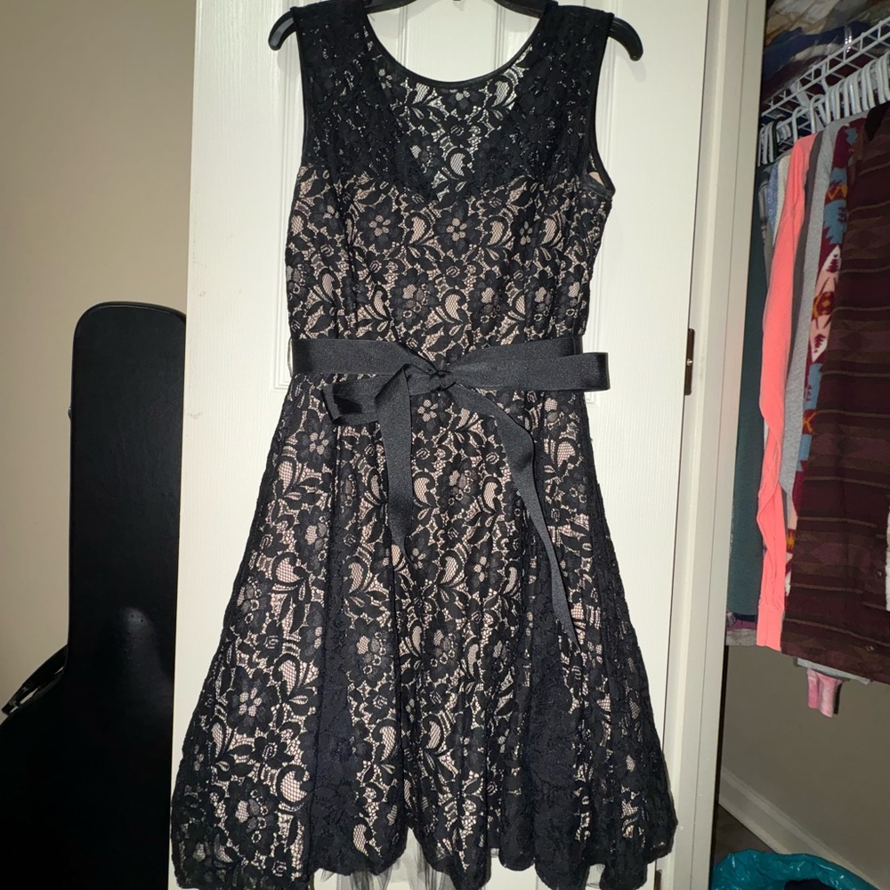 Betsy & Adam Black Lace Mini Dress